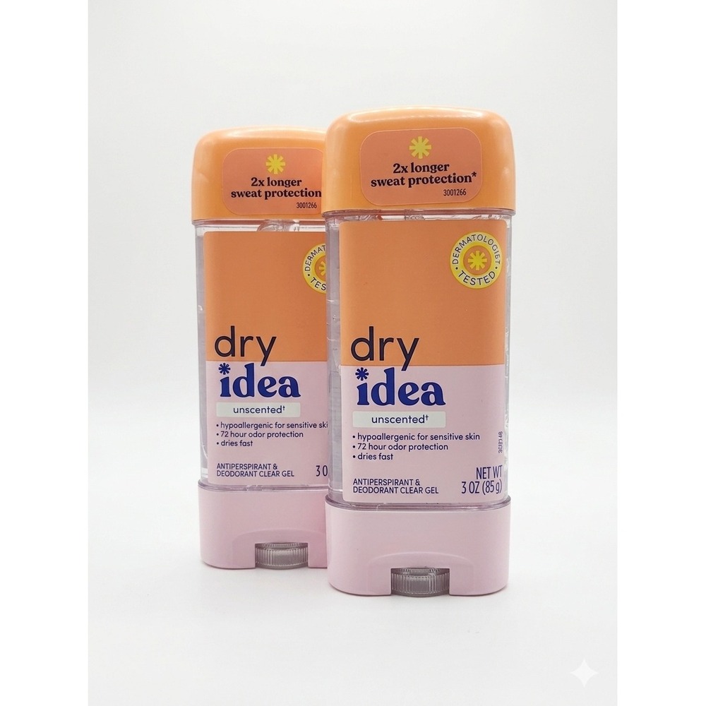 Dry‎ Idea Unscented Antiperspirant Deodorant Clear Gel 3oz Lot of 2 HTF New